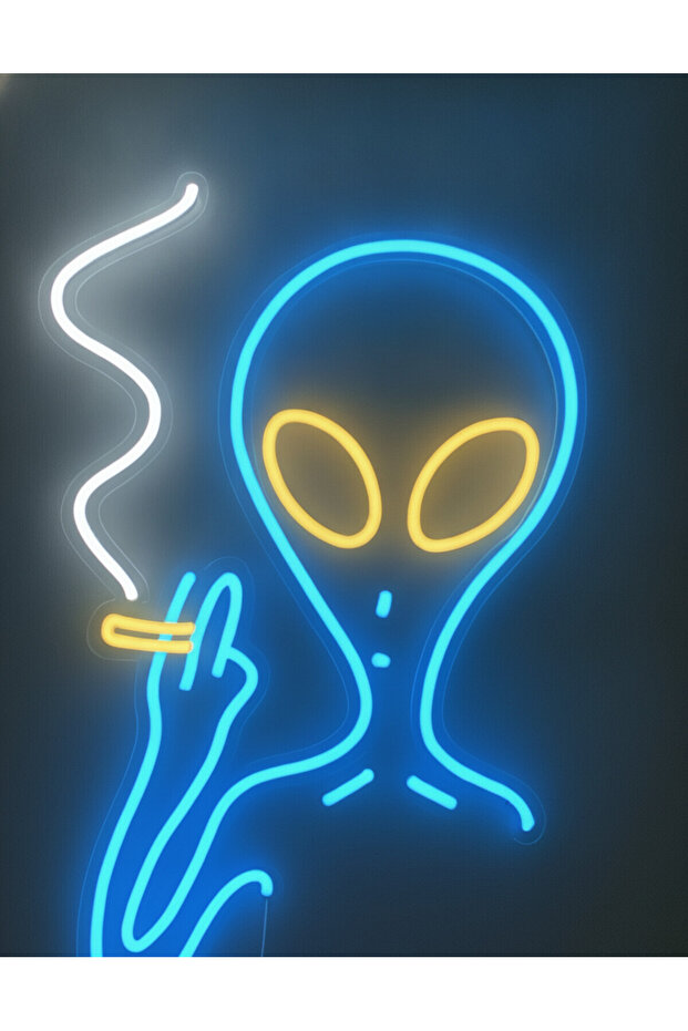 Uzaylı Figürü LED Neon Tablo | Pop Culture Duvar Dekoru | Pleksi Aydınlatmalı Genç Odası Tablosu - 1