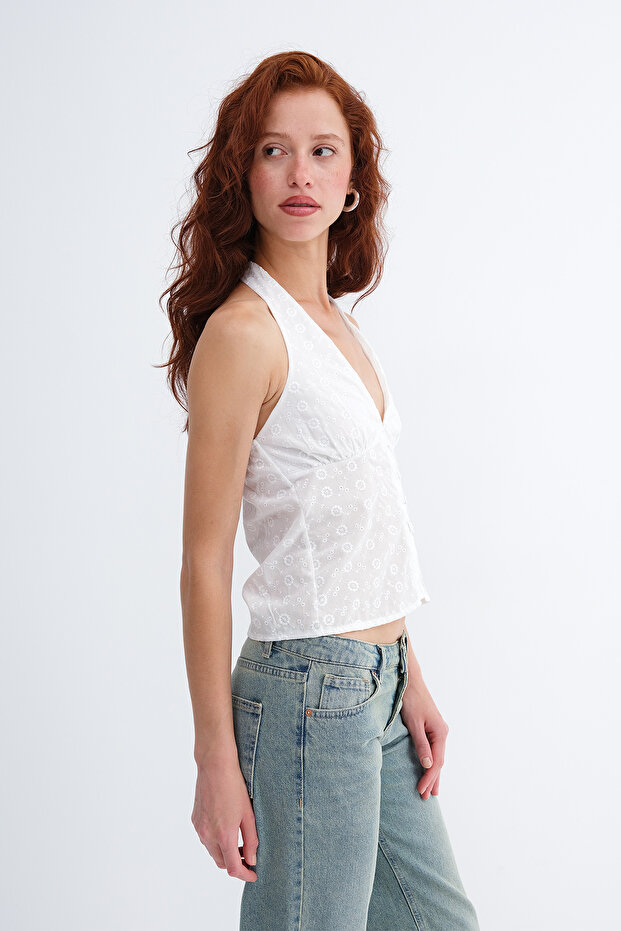 Halter Neck Buttoned Blouse A18456 - 4