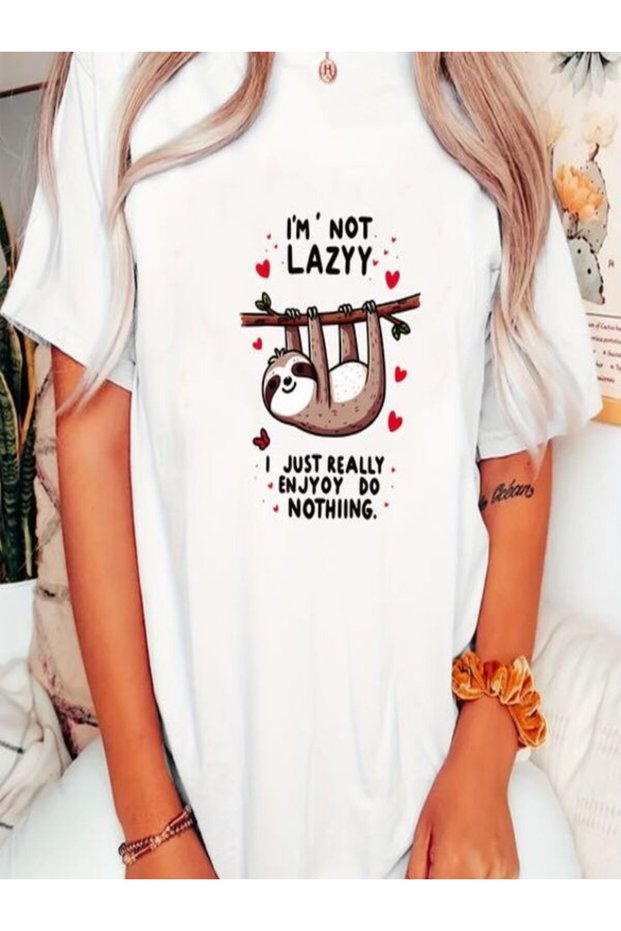 I'M Not Lazy Printed Oversize T-Shirt