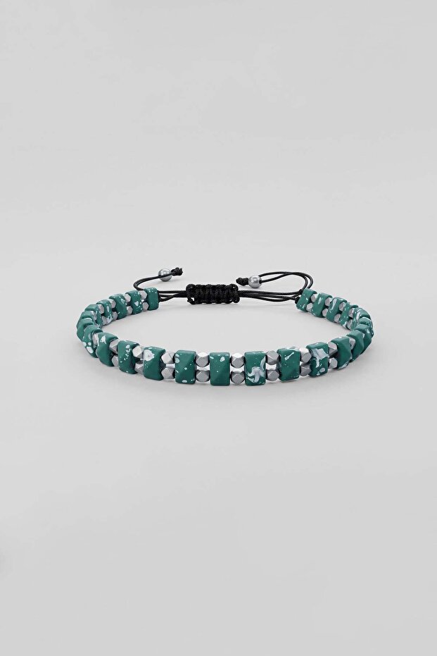 Unisex Natural Stone Look Beaded Bracelet Green