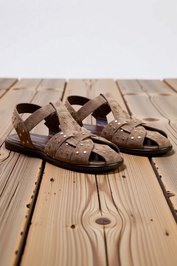 Women's Suede Sandals Trok Detailed Laceless Flat Heel Summer Comfortable Cut Comfortable Daily Modern Stylish