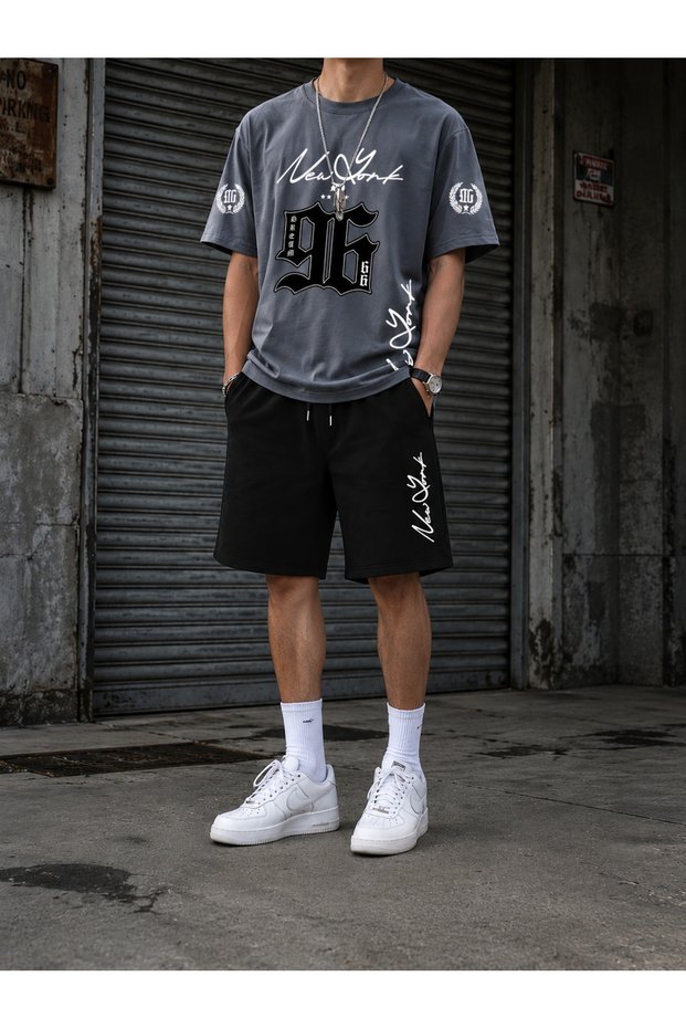 Men's Cotton Oversize New York 96 Graphic Printed Crew Neck Casual T-Shirt