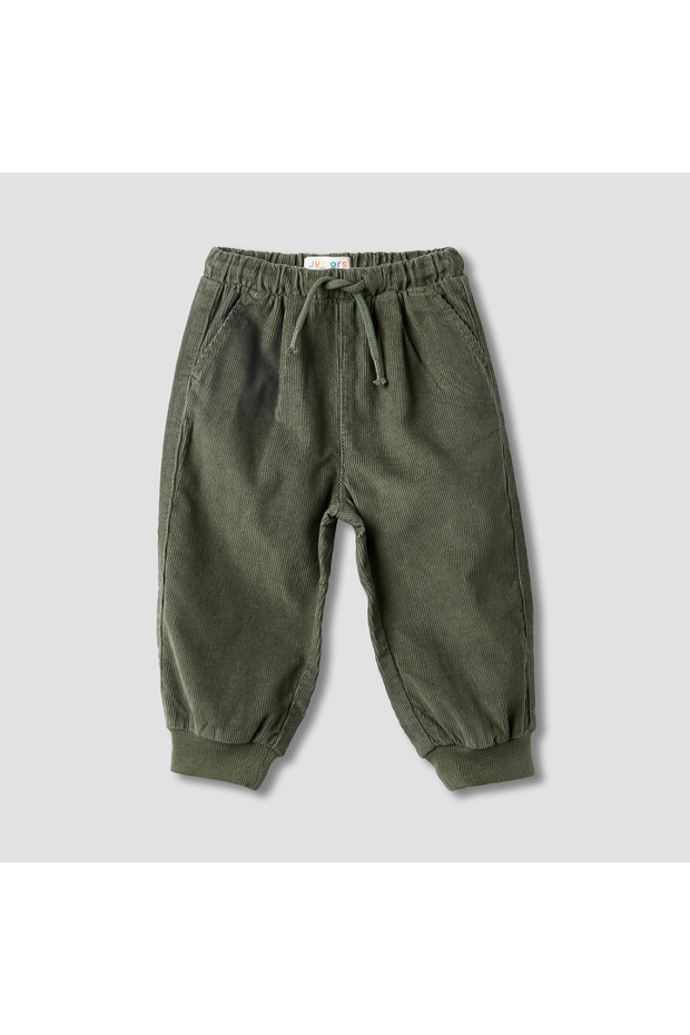 Solid Corduroy Cargo Joggers with Pockets