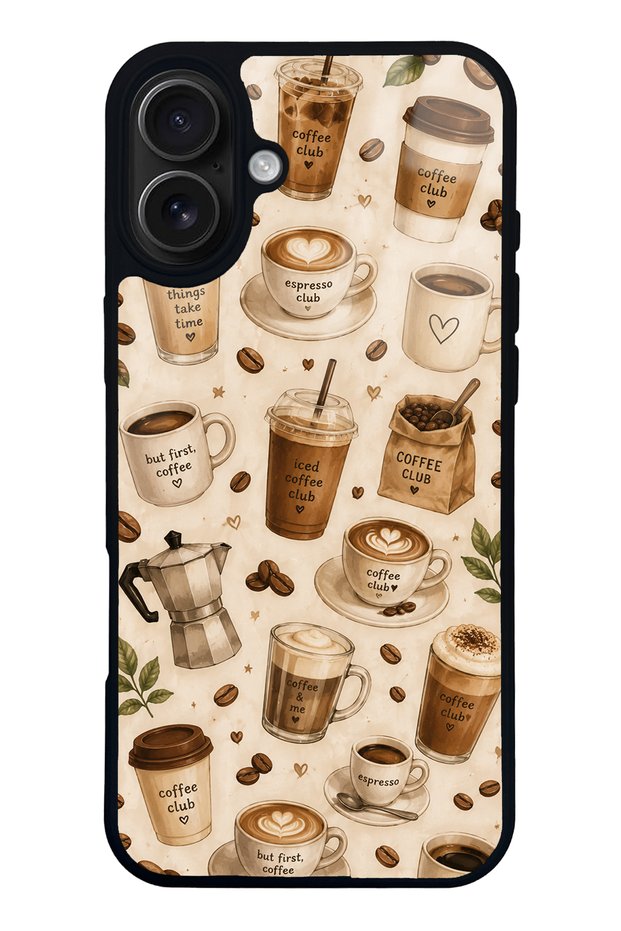 iPhone 16 Plus Coffee Club Design Glossy Phone Case