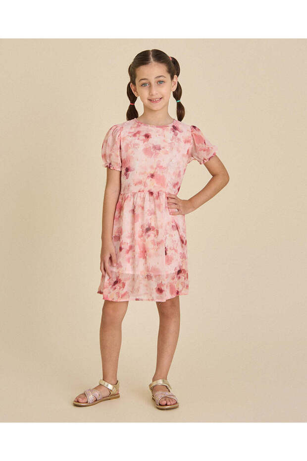 Girls Pink Printed Dress