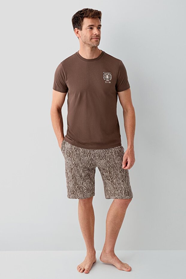 Premium Men's Tiger 100% Cotton Comfortable Short Sleeve Shorts Father-Son Pajama Set