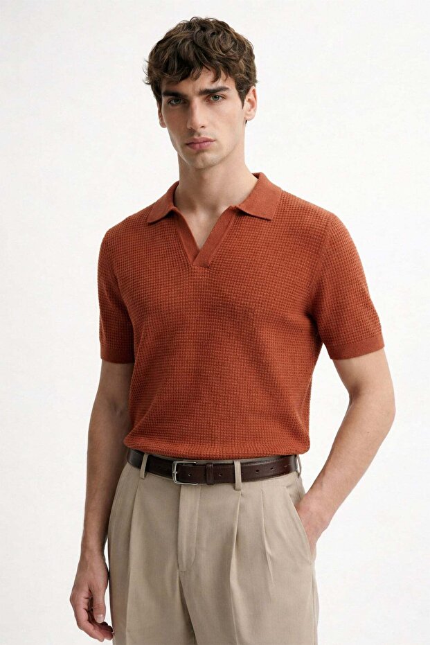 Tile Textured Polo Collar Men's T-Shirt