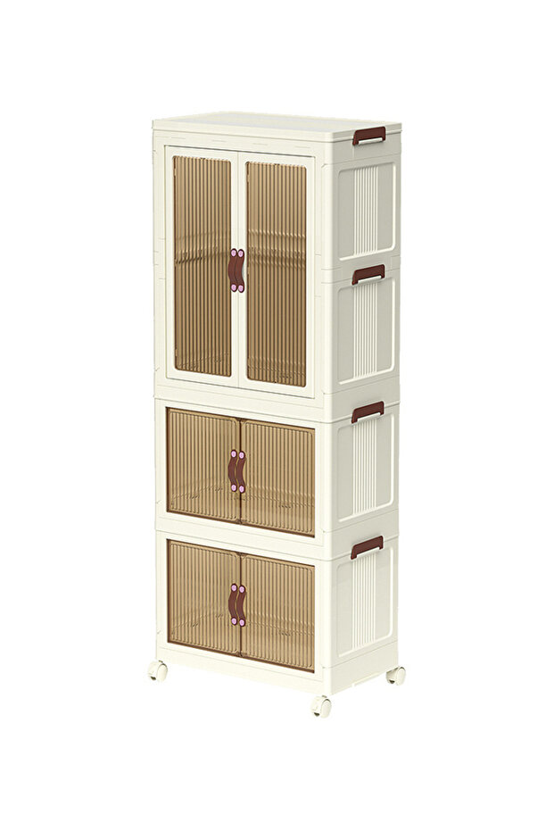 Multi-Layer Plastic Storage Cabinet with Doors and Wheels – 55x32x125 CM