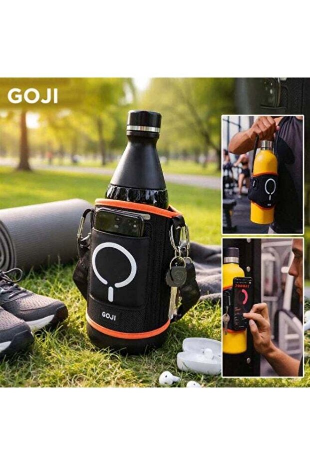 Magnetic Gym Water Bottle Holder with Multi-Pocket Storage Bag, Key Clip & Adjustable Strap