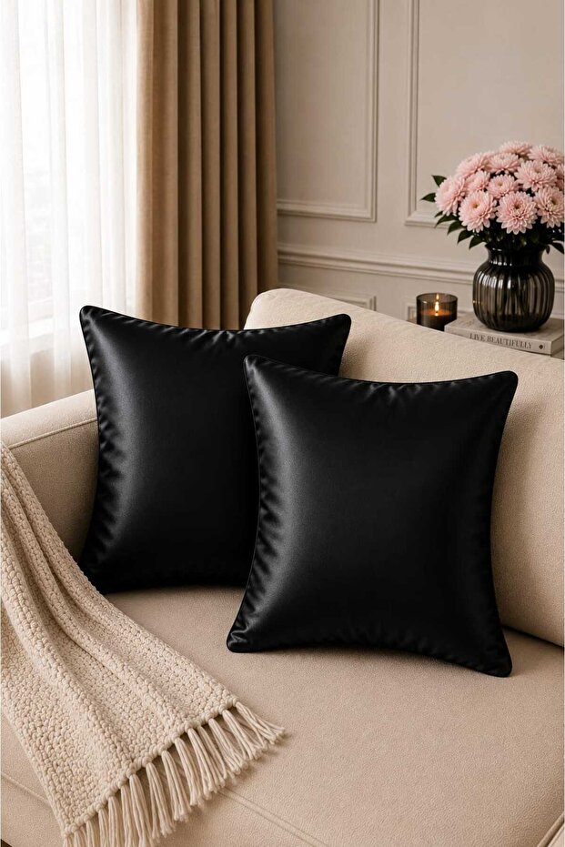 2-Piece Decorative Satin Cushion Cover 100% Cotton with Zipperless Cover 45X45 cm