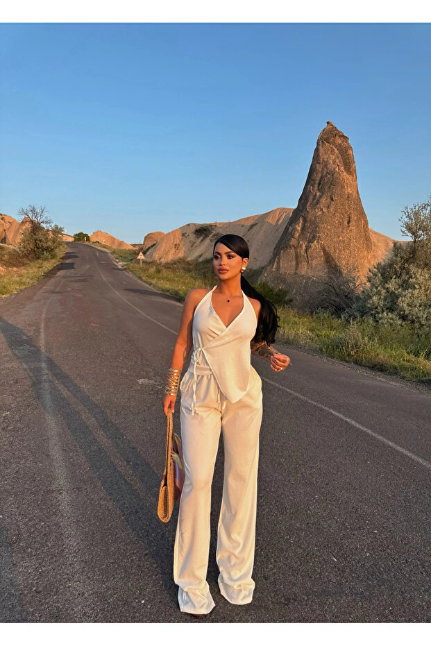White Tie-Front Rustic Two-Piece Set