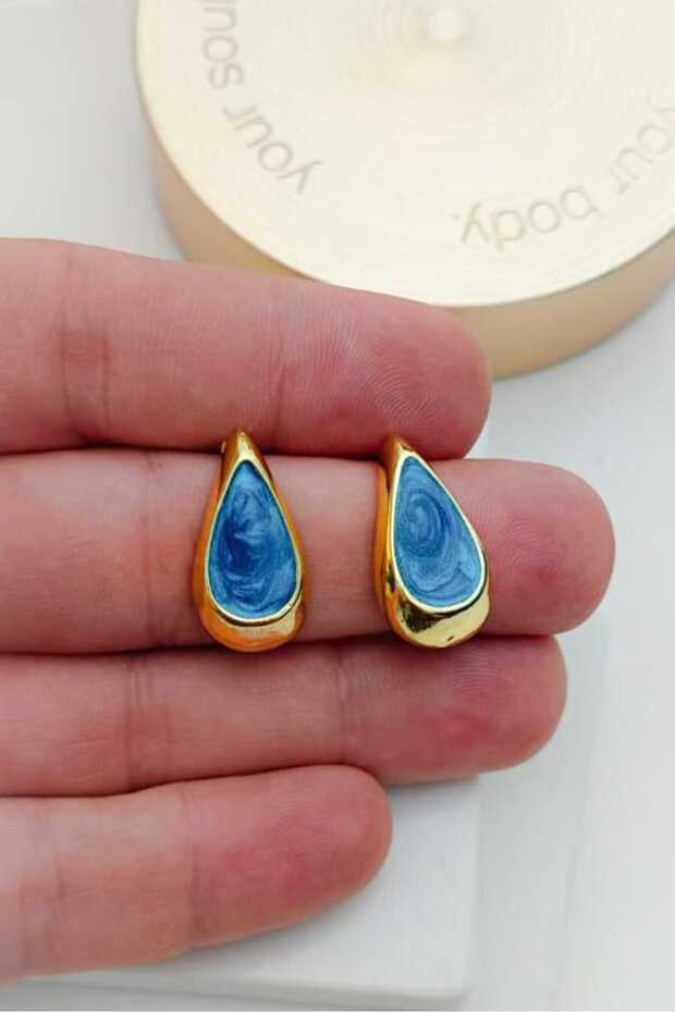 Damla Gold Blue Pearlescent Women's Earrings