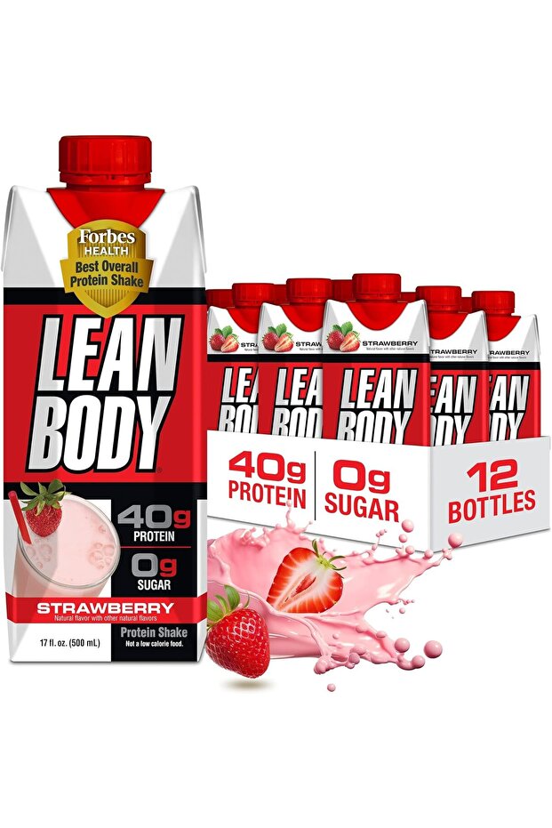 Lean Body RTD Strawberry Protein Shake 17 Fl oz (500 ml) - Pack of 12