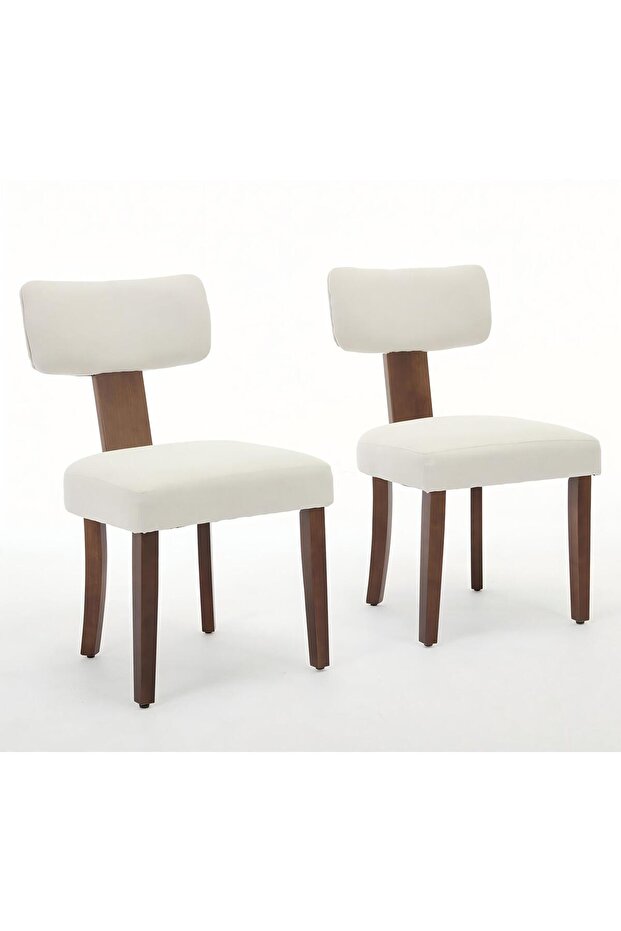 Mid Century Modern Dining Chairs Set of 2, Upholstered Linen Kitchen & Dining Room Chairs with Ergonomic Curved Backrest, Solid Wood Legs, Farmhouse Accent Chair for Home, Apartment