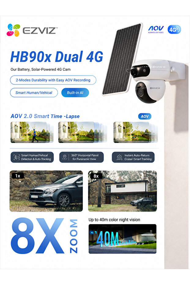 HB90X Dual 4G كاميرا خارجيه عدستين طاقه شمسيه