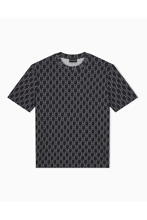 Men's Cotton Jersey Fabric Regular Fit Logo Signed Short Sleeve Navy Blue T-Shirt