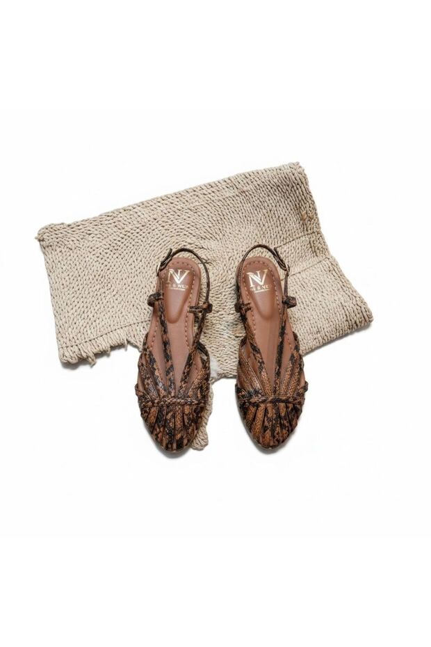 Tan Snake Skin Leather Trim Women's Daily Sandals