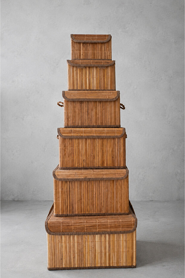 Set of 6 Bamboo Storage Boxes | Multi-Purpose Organizer and Storage Box Set