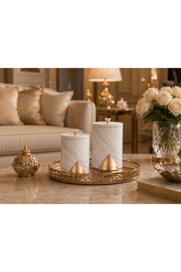 علبة رخام بغطاء ذهبي متعددة الاستخدامات 🤍💛 | علبة ديكور وتخزين وتقديم للتمور والشوكولاتة والمكسرات والإكسسوارات | 9.5×13 سم / 11.5×15 سم