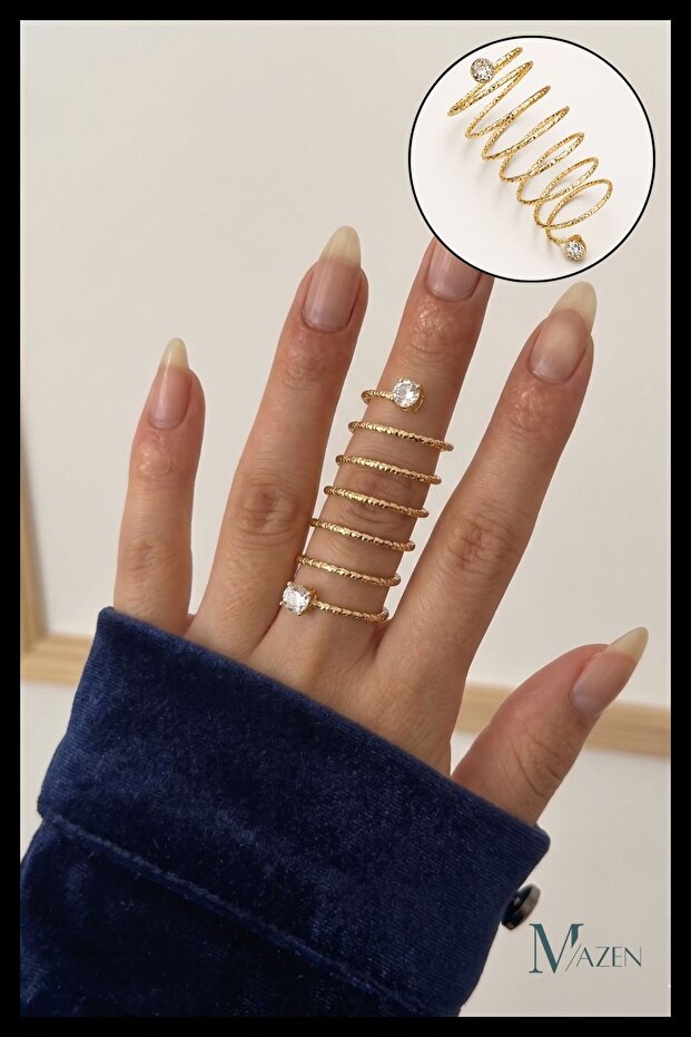 Stone Spiral Wrap Ring Adjustable Women's Ring Silver Color Elegant Design Stylish Model