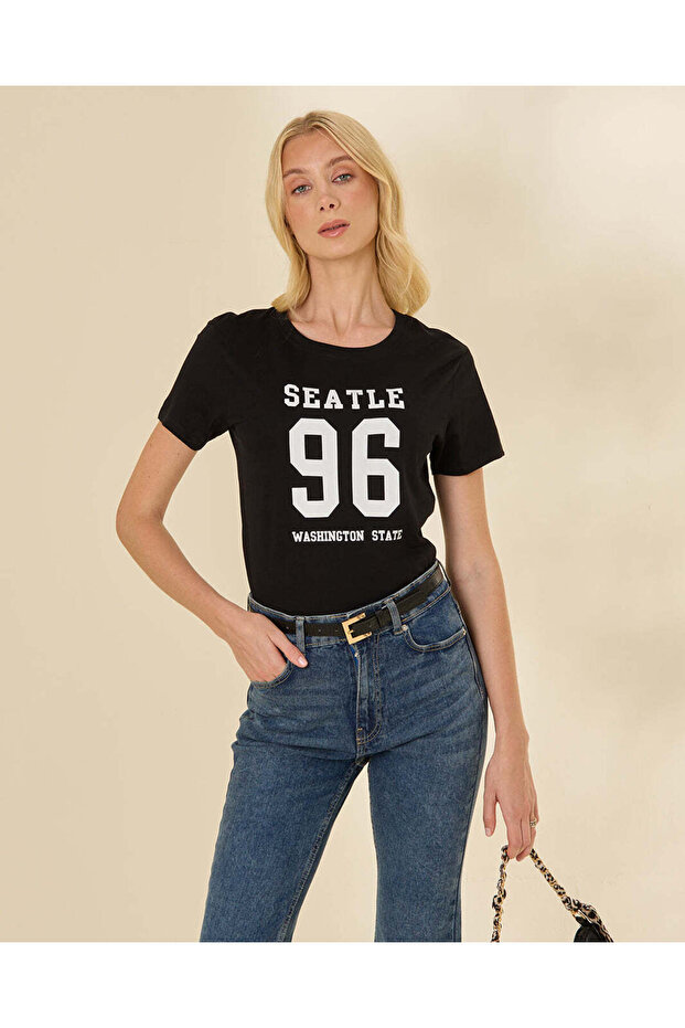 Women Black Graphic 96's T-Shirt