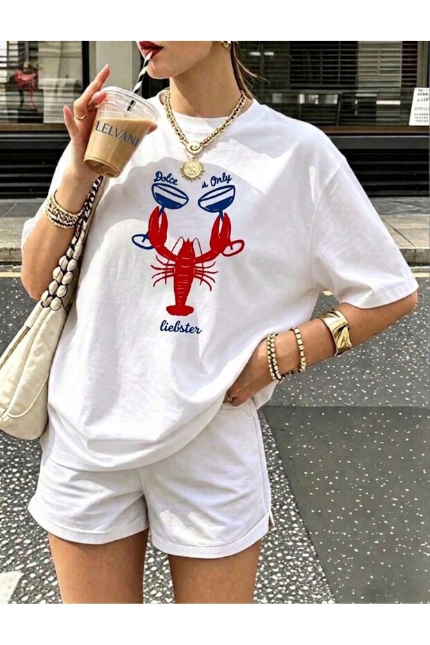 Women's Crab and Drink Detailed Crew Neck T-Shirt