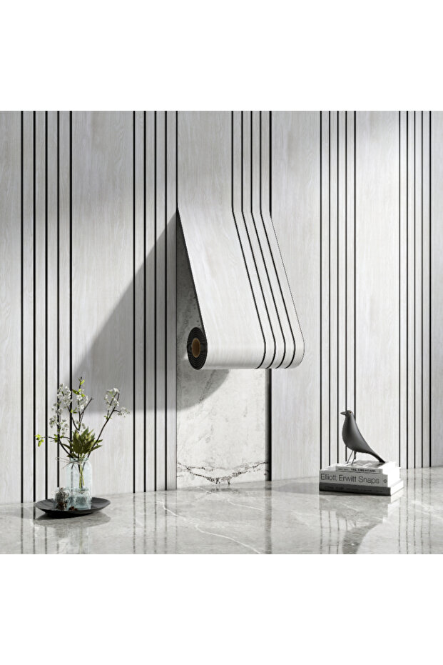 40X280Cm Mushi-Shan- 81117-2 Thickened 3D Stereo Grille Wood Veneer Wall Panels Self-Adhesive Wallpa