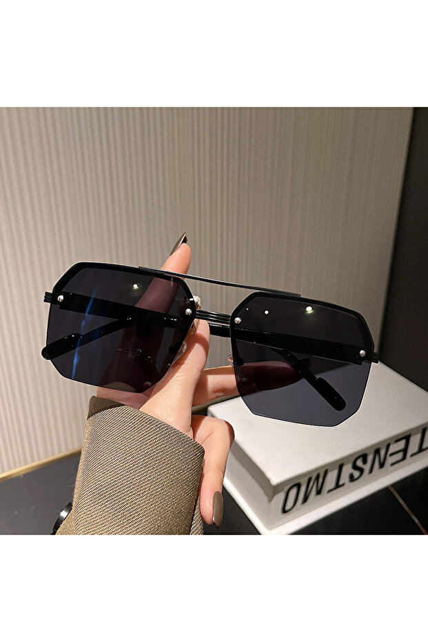 black 2025 NEW Men's Sunglasses Polygonal Half Frame Glasses Aviator Glasses UV Protection Sun Prote