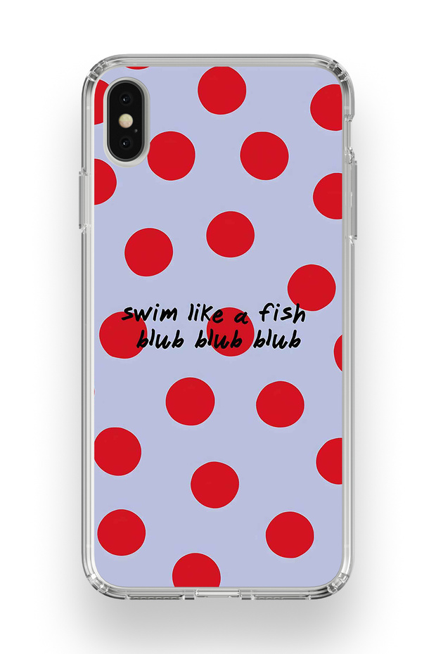 iPhone XS Max Compatible Red Polka Dot Patterned Transparent Phone Case
