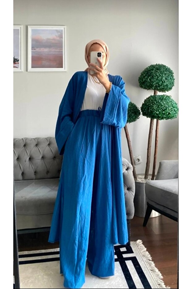 Linen Textured Double Suit Kimono Pants Set – Summer Comfortable Fit – Plus Size Options Available