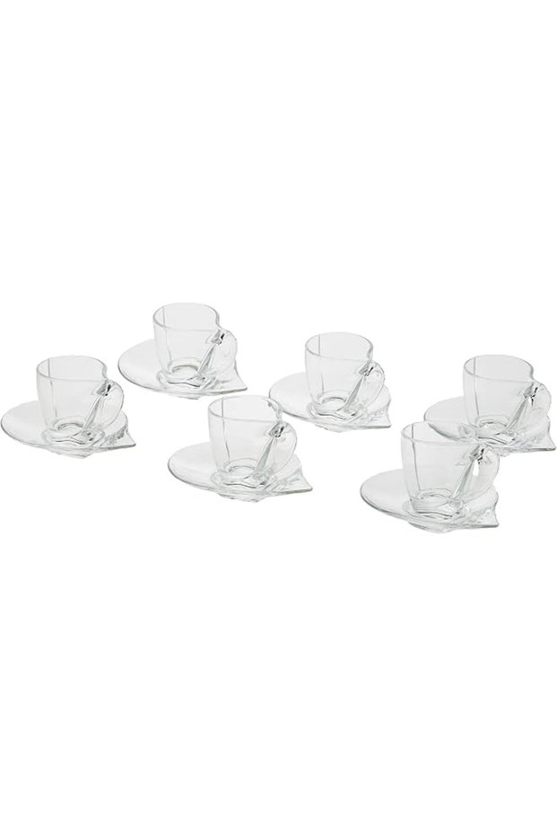 Cristalleria Italiana Happy Cup and Saucer Coffee Glasses, Set of 6, Premium Lead-Free Eco-Crystal