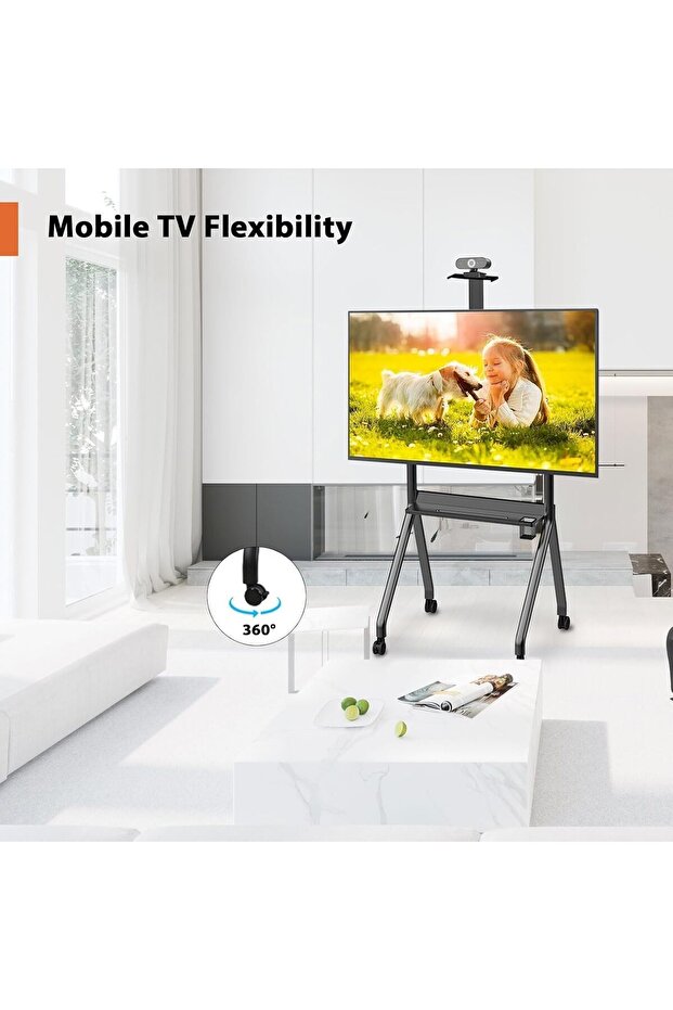 Mobile TV Stand for 42-86 Inch TVs, Rolling Floor TV Cart with Media Shelf, Height Adjustable