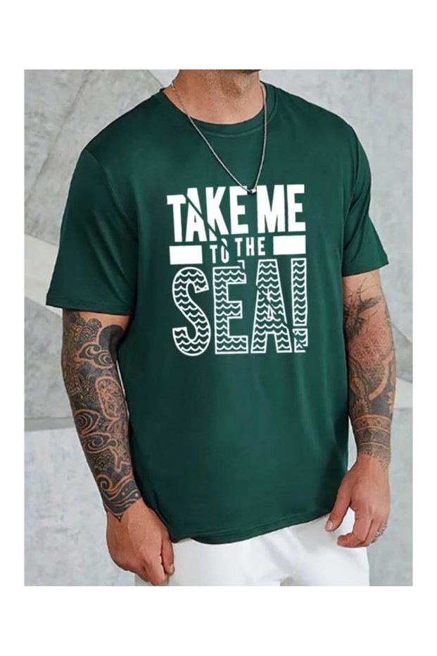 Men's Cotton Take Me to the Sea Printed Oversize Crew Neck Casual T-Shirt