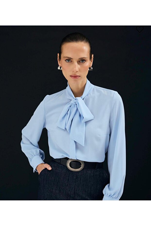 Tie Collar Plain Shirt - Blue