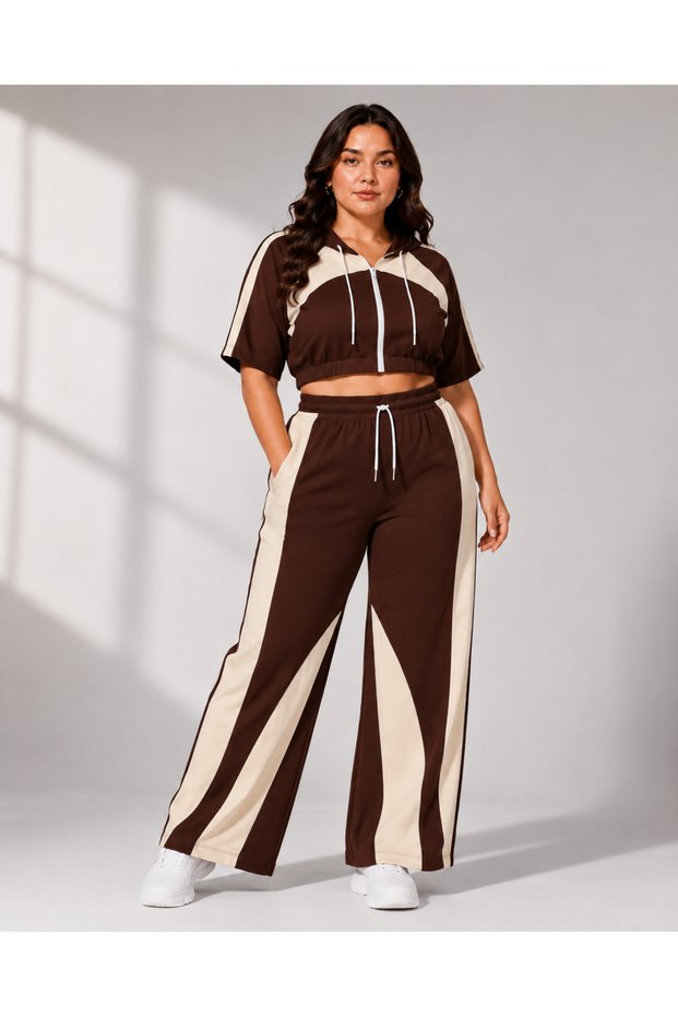 Women's Premium Summer Oversize Two-Piece Tracksuit Set - Hooded, Zippered, Short Sleeves, Loose Legs, Sporty Stylish Set