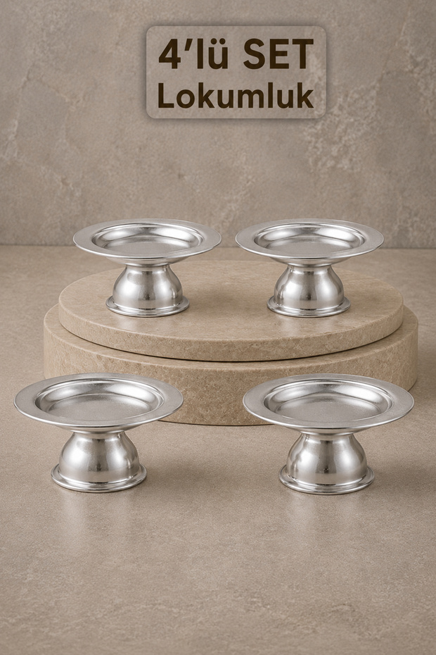 4-Piece Decorative Silver Serving Bowl - Coffee Side Dish, Turkish Delight Macaron Bowl, Promise Engagement Candy Chocolate Treat Bowl