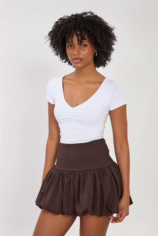 Women's smocked v-neck bodysuit - white