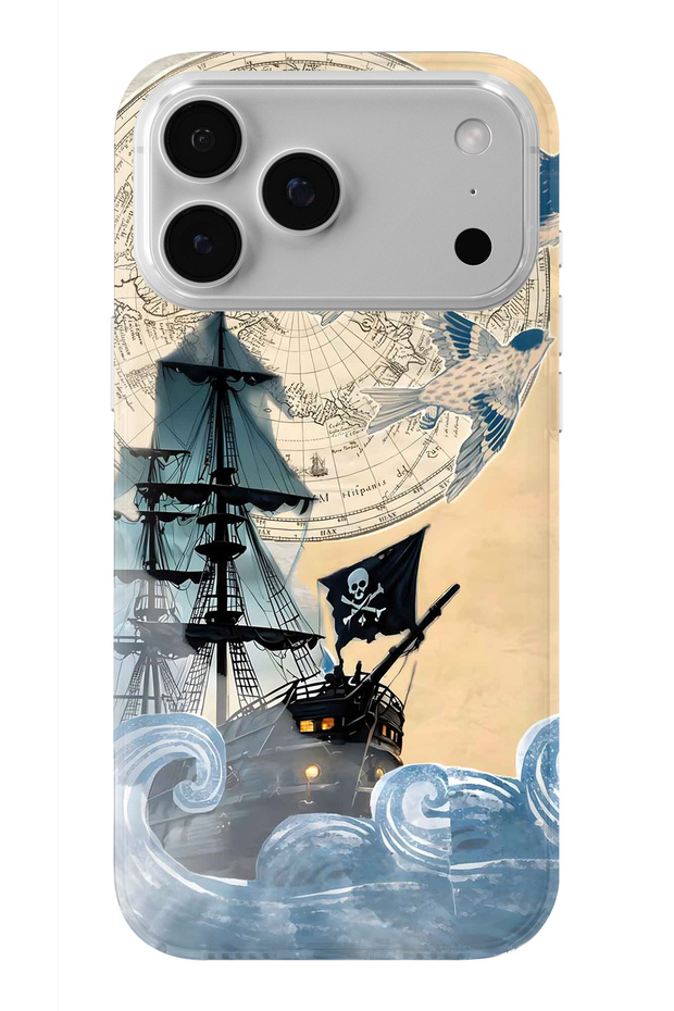 iPhone 17 Pro Compatible Pirate Ship Patterned Transparent Phone Case