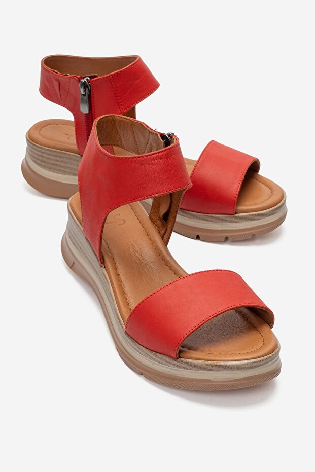 Verdia Coated Genuine Leather Sandals Red