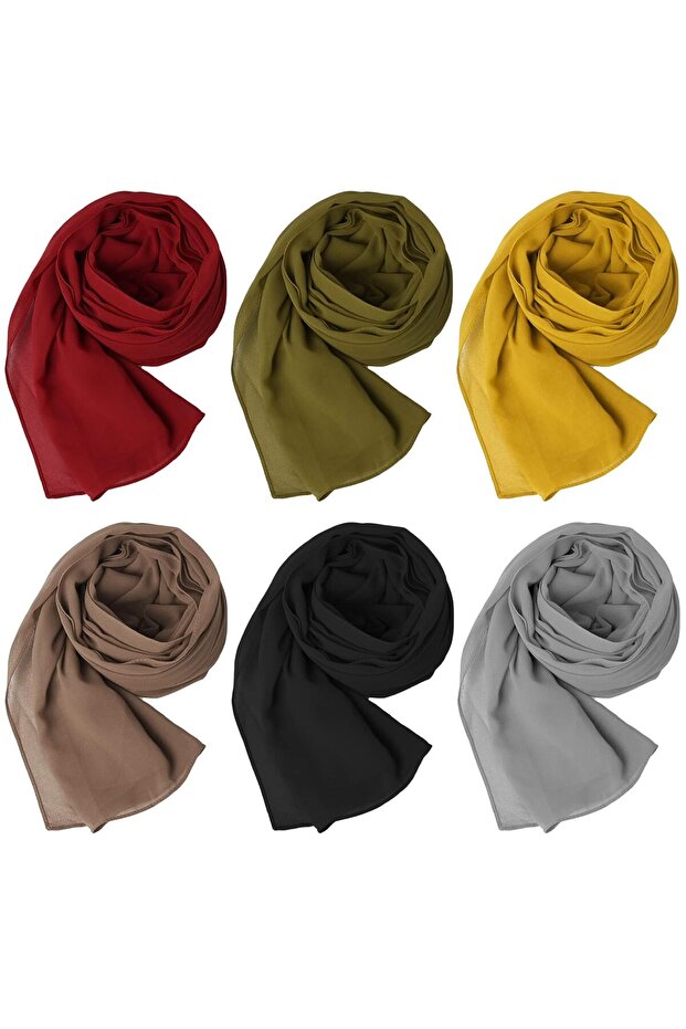 Fivenl 6 Pcs Soft Chiffon Scarf Shawl Long Scarf Wrap for Evening Dresses, Chiffon Hijab Scarves Headwrap for Women(Set 01)