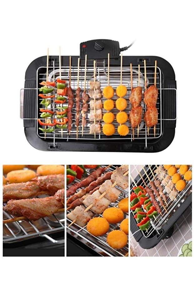 Smokeless Indoor/Outdoor Electric Grill Portable Tabletop BBQ Grills, Adjustable Temp, 2000W, Black