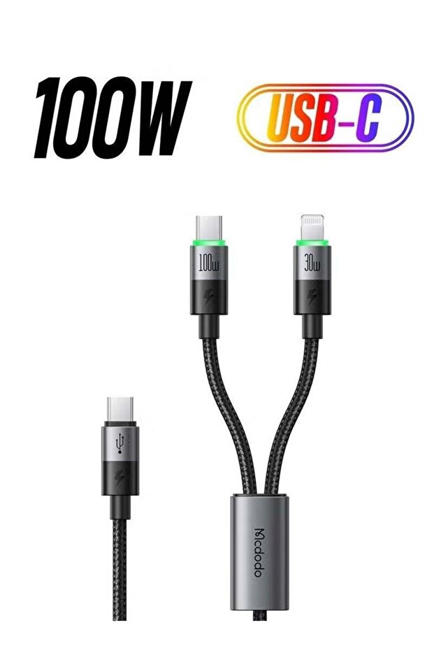 100W 2-in-1 USB-C to USB-C & USB-C to Lightning Fast Charging Cable, PD High-Speed Charger