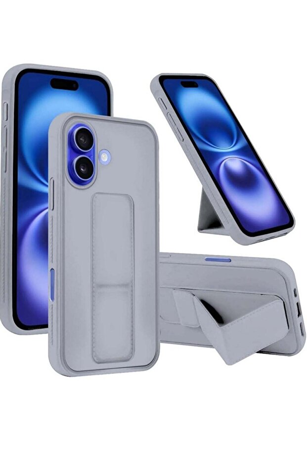 iPhone 16 Plus Titanium Gray Magnetic Car Mount Kickstand Case – Premium Silicone Multi-Stand with Hand Strap Grip