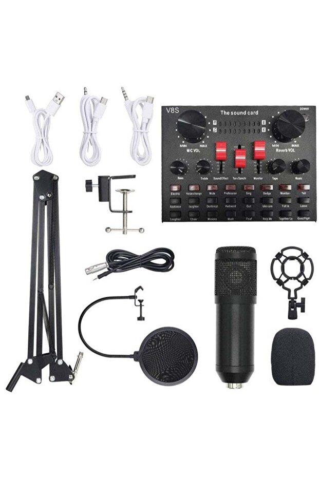 Multi-functional Live Sound Card BM800 Microphone Set Audio Recording Equipments (Black)