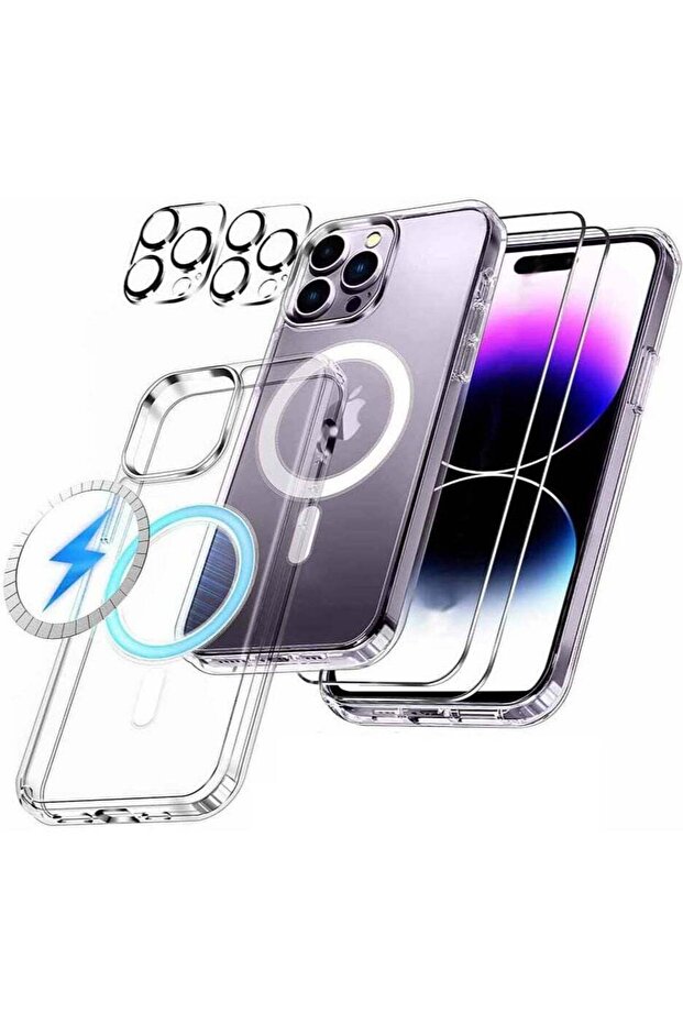 ELTRAZONE iphone 15 pro max case, clear, spigen, 5 in 1 Case for iPhone 15 Pro Max 6.7-Inch, with 2 Pack Screen Protector Tempered Glass + 2 Pack Camera Lens Protector+1 Magnetic Phone Case