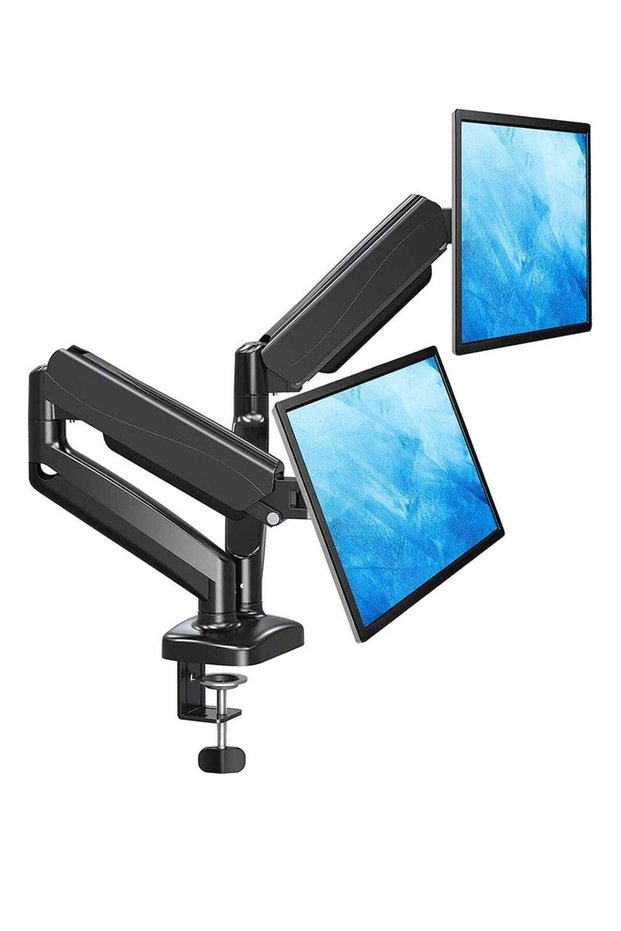 Dual Gas Monitor Mount - Articulating Gas Spring Monitor Arm, Adjustable VESA Mount Desk Stand