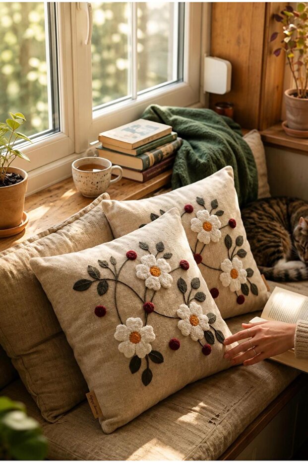 Punch Embroidery Cushion Cover (2 Pieces) 40 cm X 40 cm