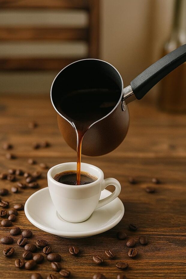 Turkish Coffee Pot with Non-Stick Finish and Plastic Handle