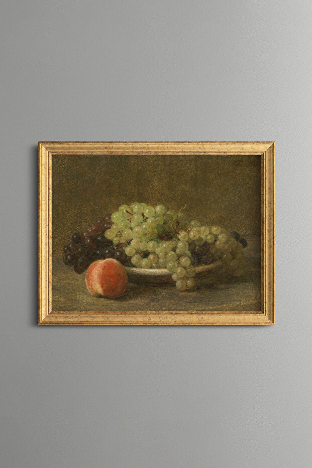 Still Life with Grapes and Peaches - Vintage Patterned Painting - Fine Model