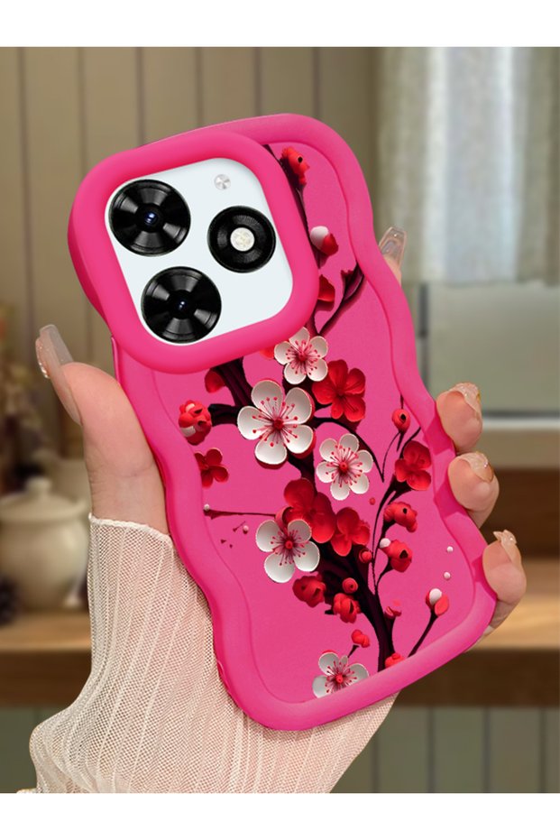 Tecno Spark 20 Compatible Case Camera Protector Red Silicone Couple Phone Case Flower Pattern
